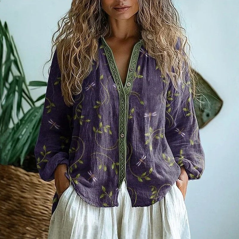 Amber™ | Blouse Imprimé Feuilles Vintage