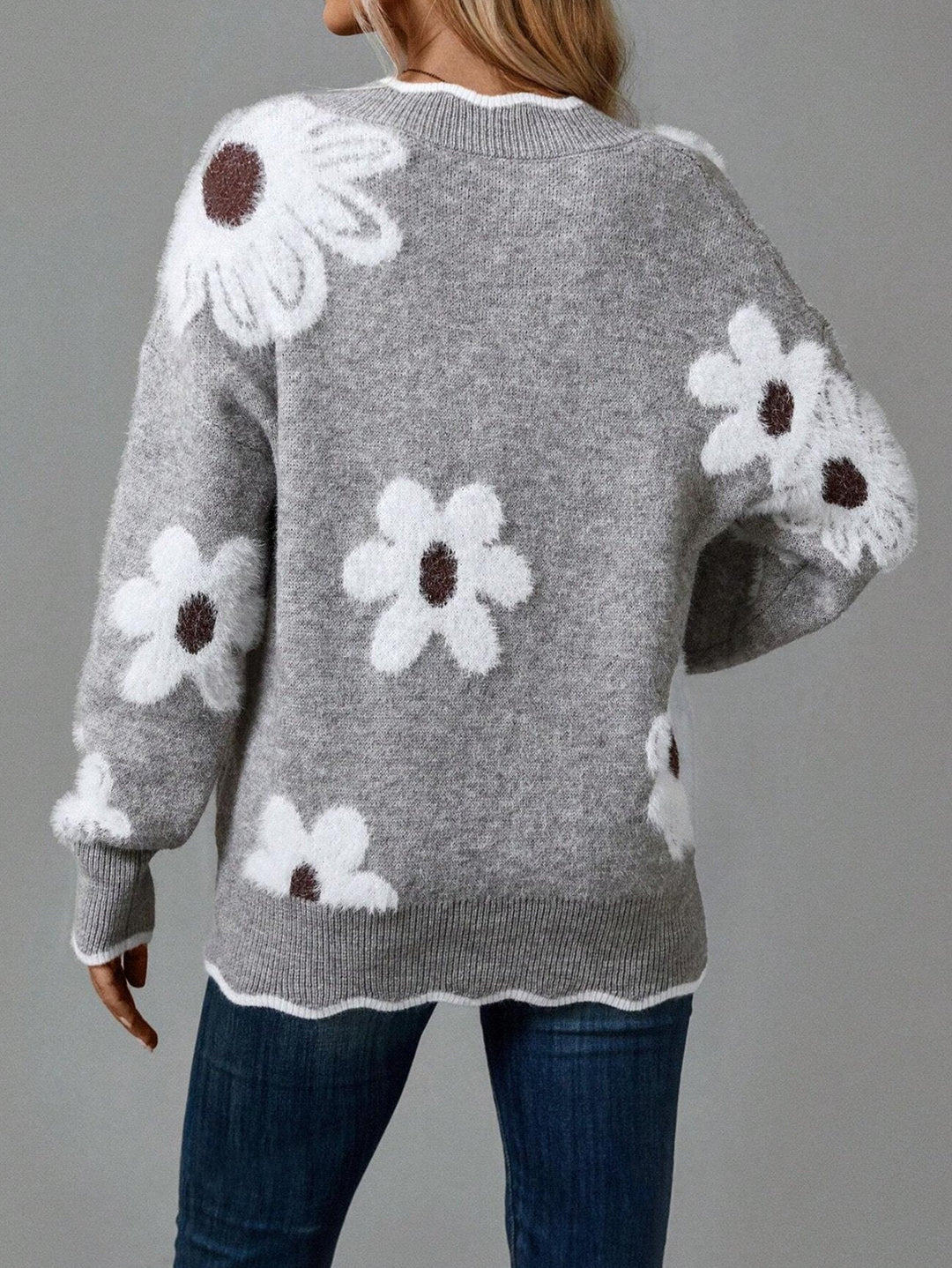 Delphine™ | Chandail Fleuri avec Lisière Ondulée