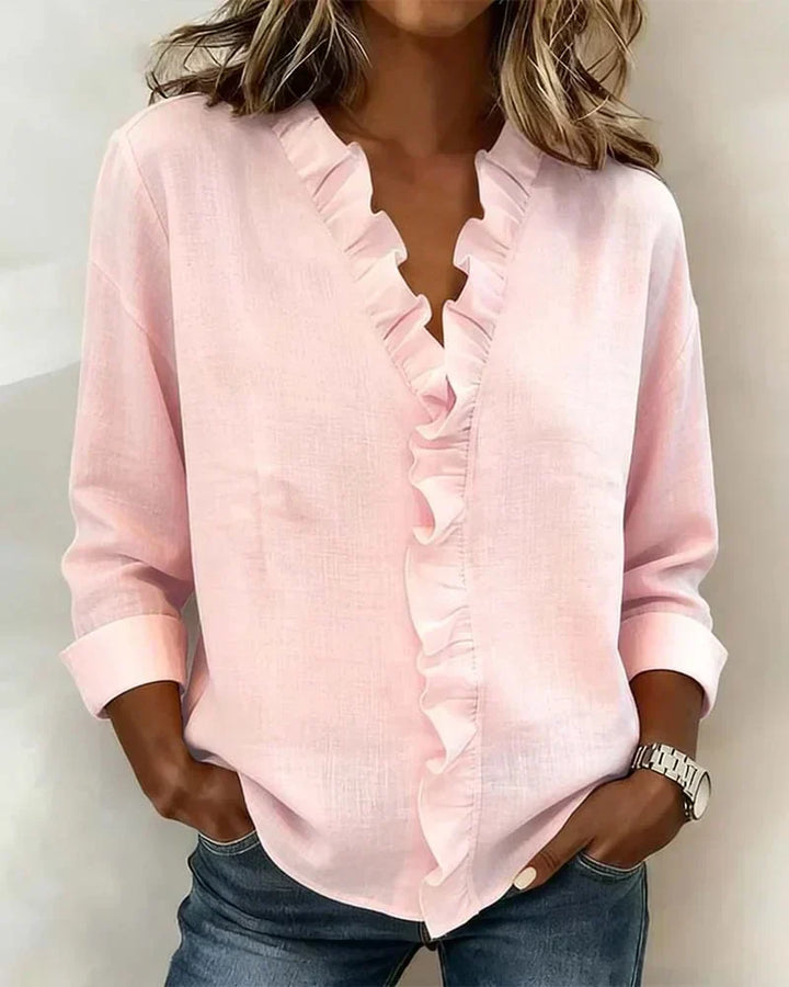 Linda | Blouse avec Volants, Col en V et Manches Longues