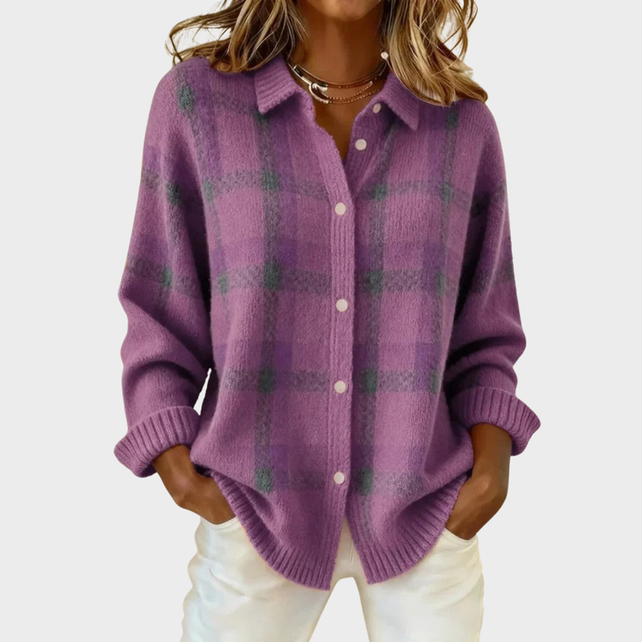Clara™ | Cardigan Tricot à Carreaux