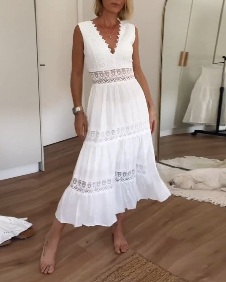 Agnes™ - Robe en dentelle de vacances avec décolleté en V