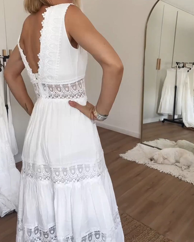 Agnes™ - Robe en dentelle de vacances avec décolleté en V