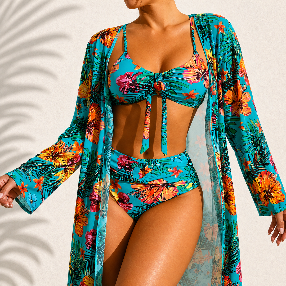 Antoinette | Élégant Ensemble de Bikini Tropical 3 Pièces
