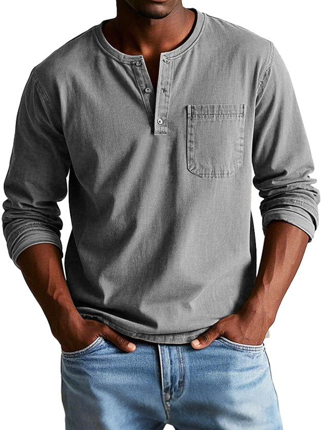 Richard  | T-shirt Henley décontracté pour hommes avec boutons et poche poitrine