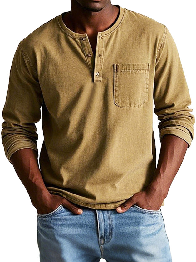 Richard  | T-shirt Henley décontracté pour hommes avec boutons et poche poitrine