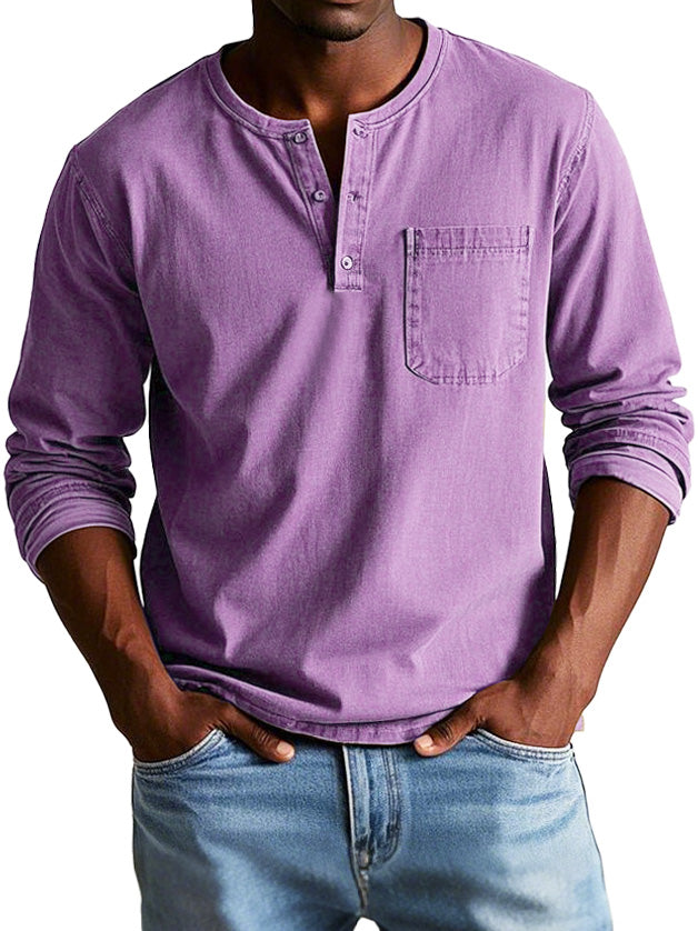Richard  | T-shirt Henley décontracté pour hommes avec boutons et poche poitrine