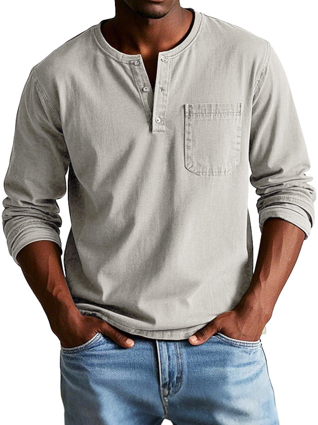 Richard  | T-shirt Henley décontracté pour hommes avec boutons et poche poitrine