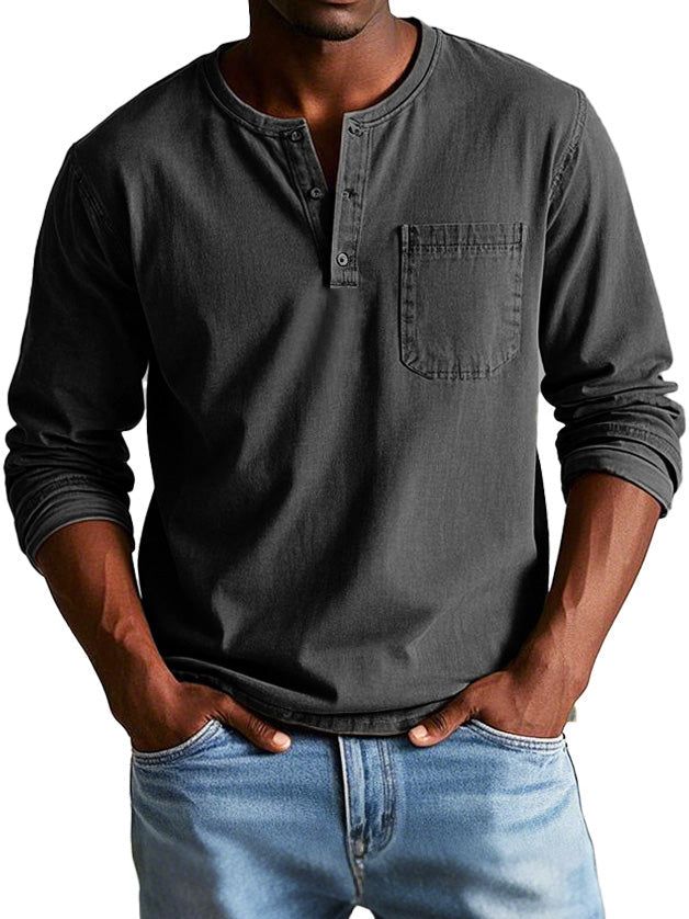 Richard  | T-shirt Henley décontracté pour hommes avec boutons et poche poitrine