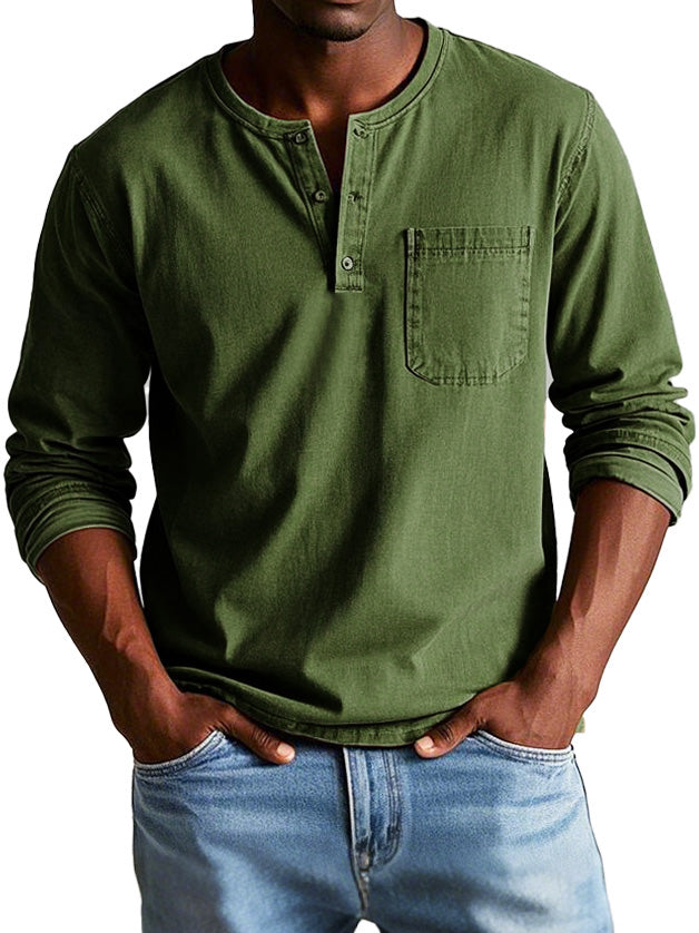Richard  | T-shirt Henley décontracté pour hommes avec boutons et poche poitrine