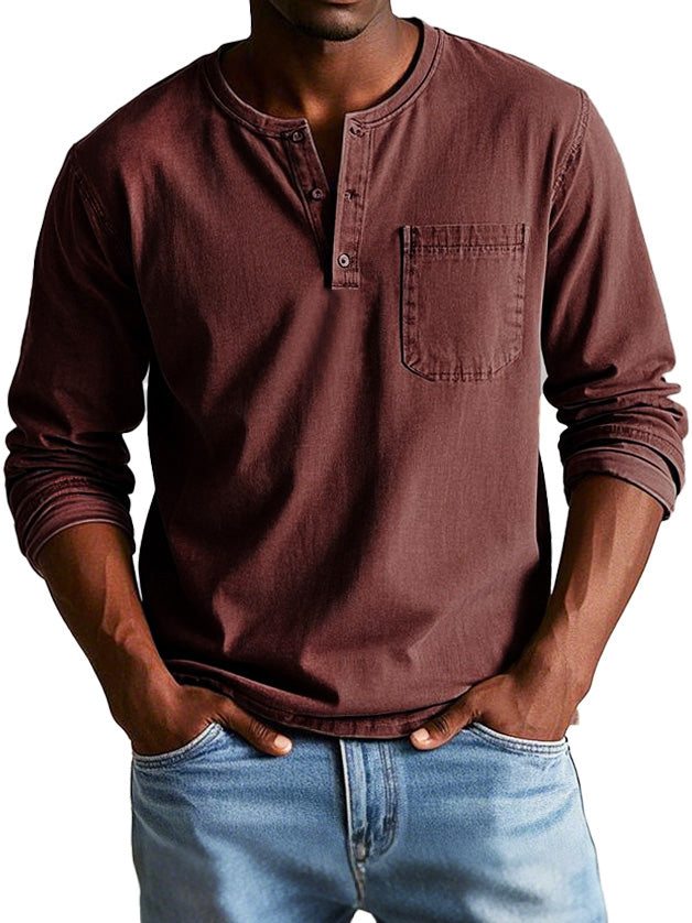 Richard  | T-shirt Henley décontracté pour hommes avec boutons et poche poitrine