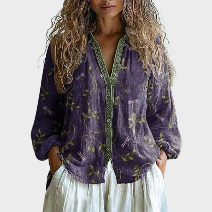 Amber™ | Blouse Imprimé Feuilles Vintage