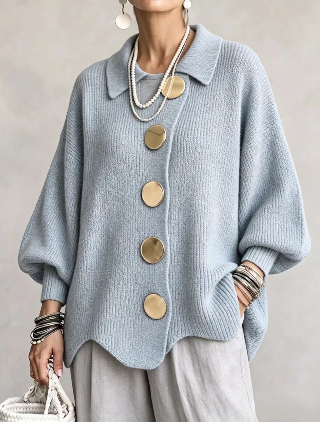 Delphine™ | Cardigan oversize à gros boutons dorés