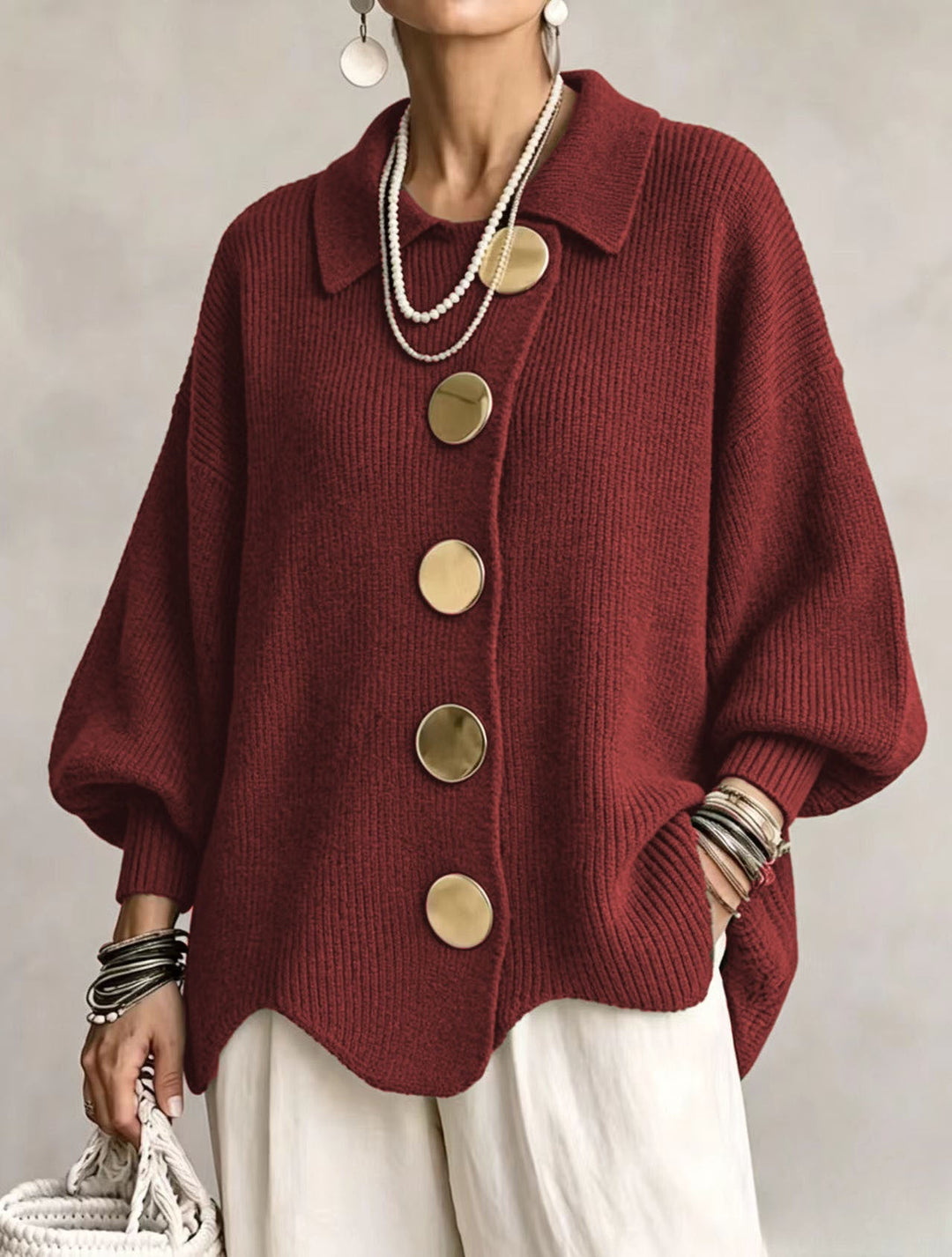 Delphine™ | Cardigan oversize à gros boutons dorés