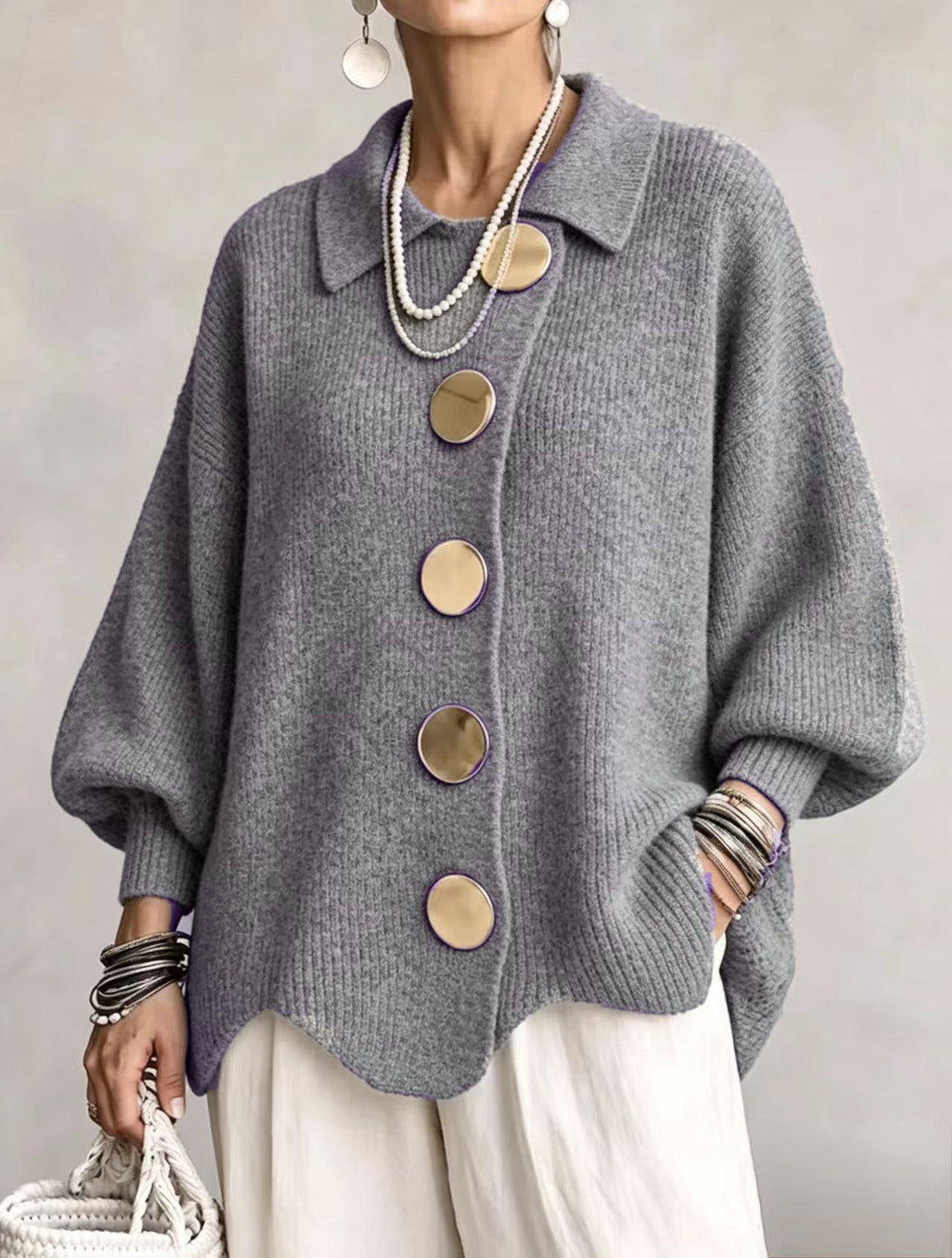 Delphine™ | Cardigan oversize à gros boutons dorés