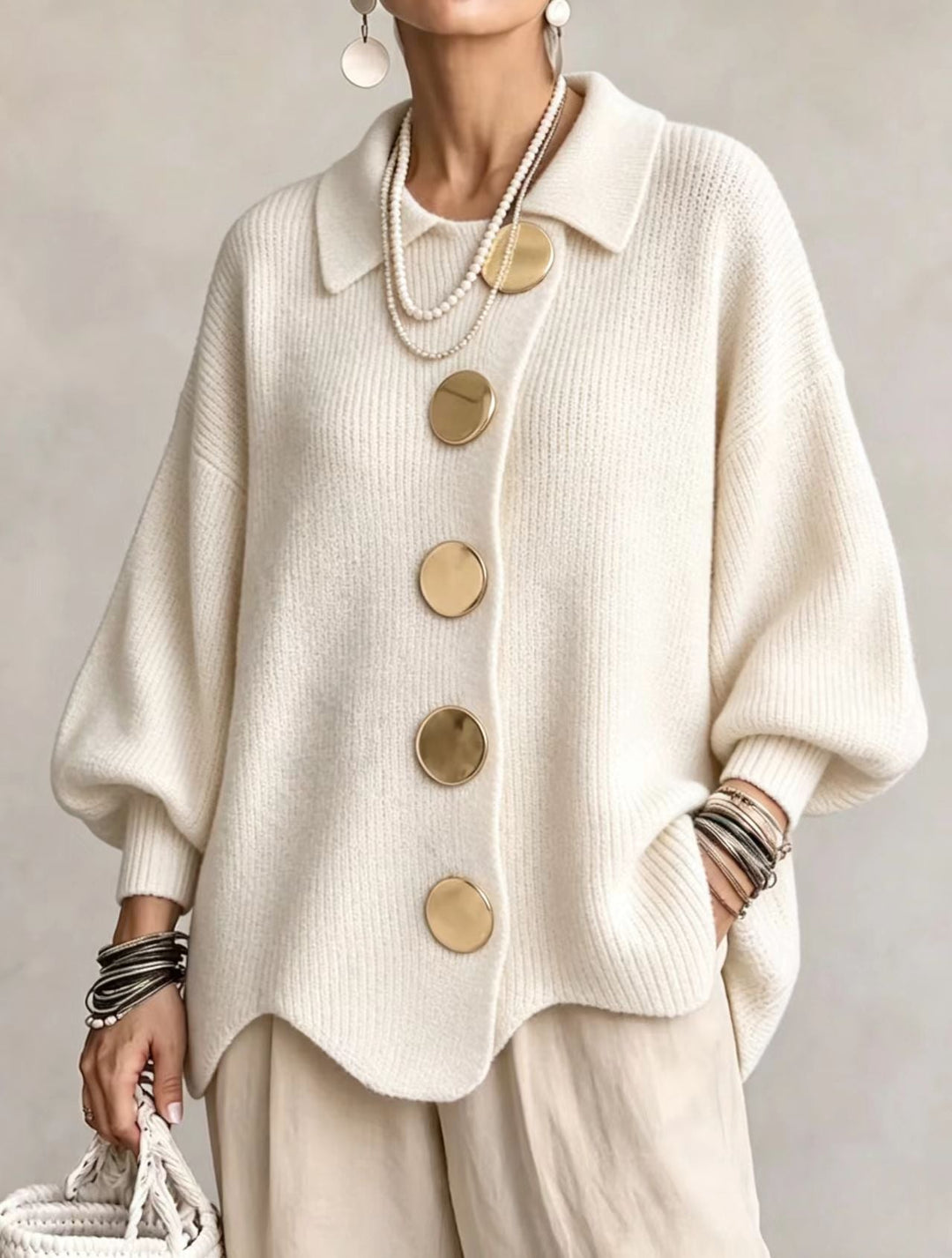 Delphine™ | Cardigan oversize à gros boutons dorés