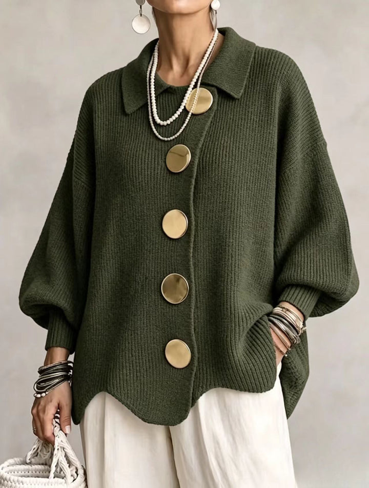 Delphine™ | Cardigan oversize à gros boutons dorés