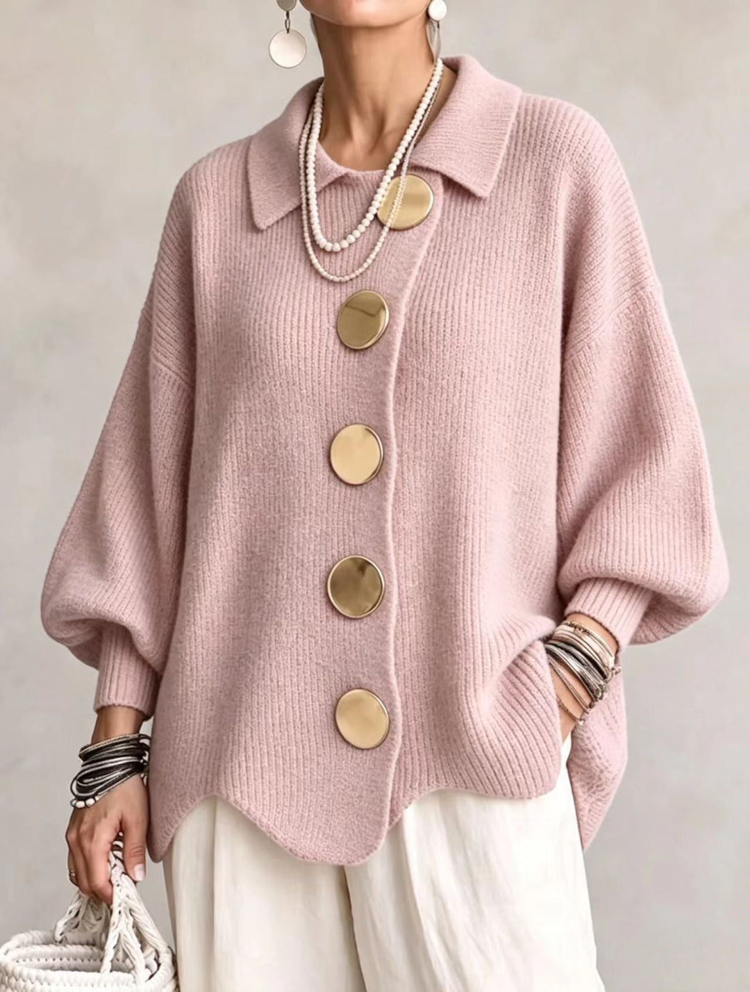 Delphine™ | Cardigan oversize à gros boutons dorés