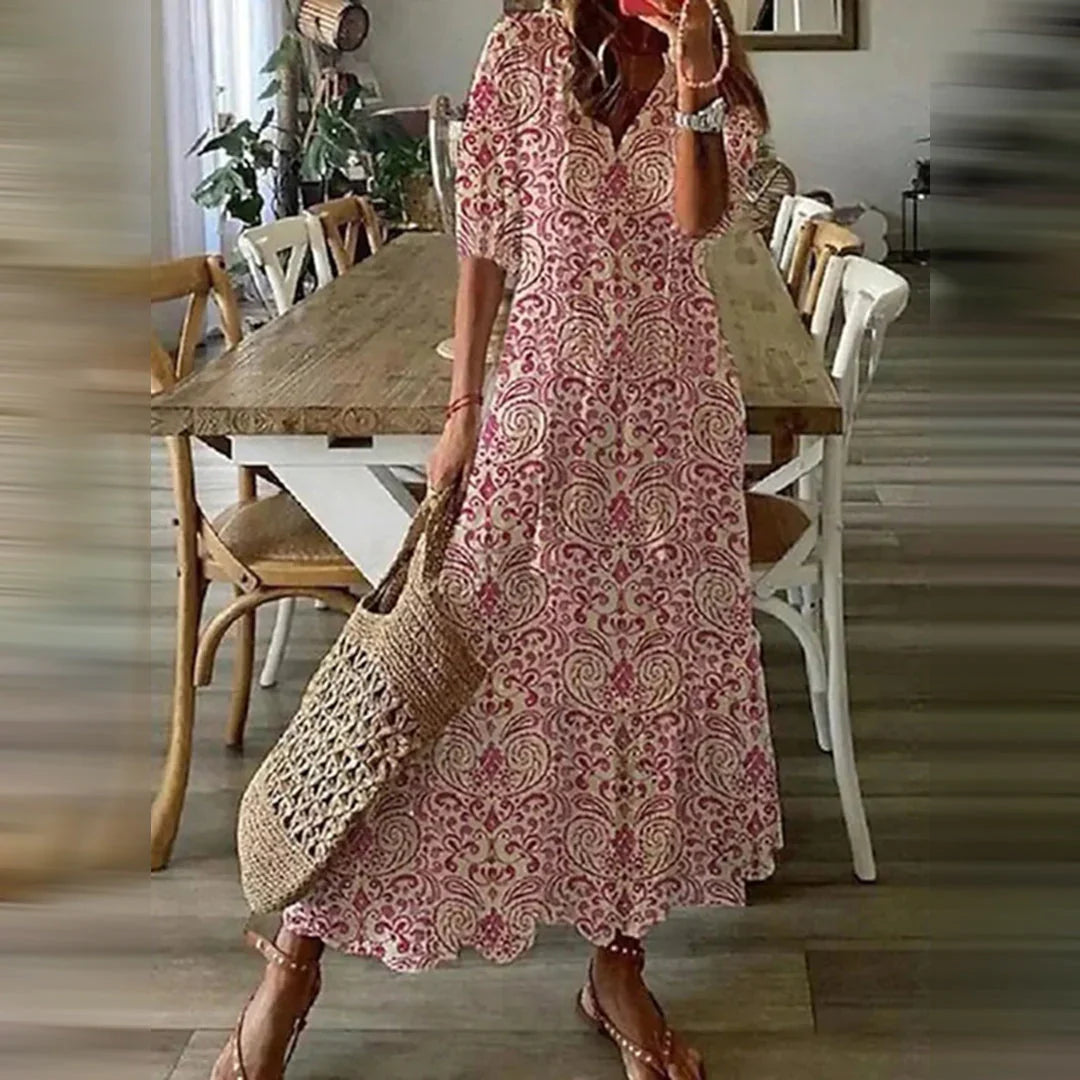 Brenda - Robe d'été vintage boho à col en V
