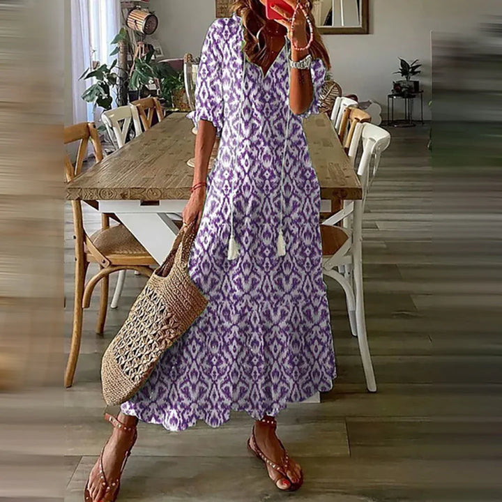 Brenda - Robe d'été vintage boho à col en V