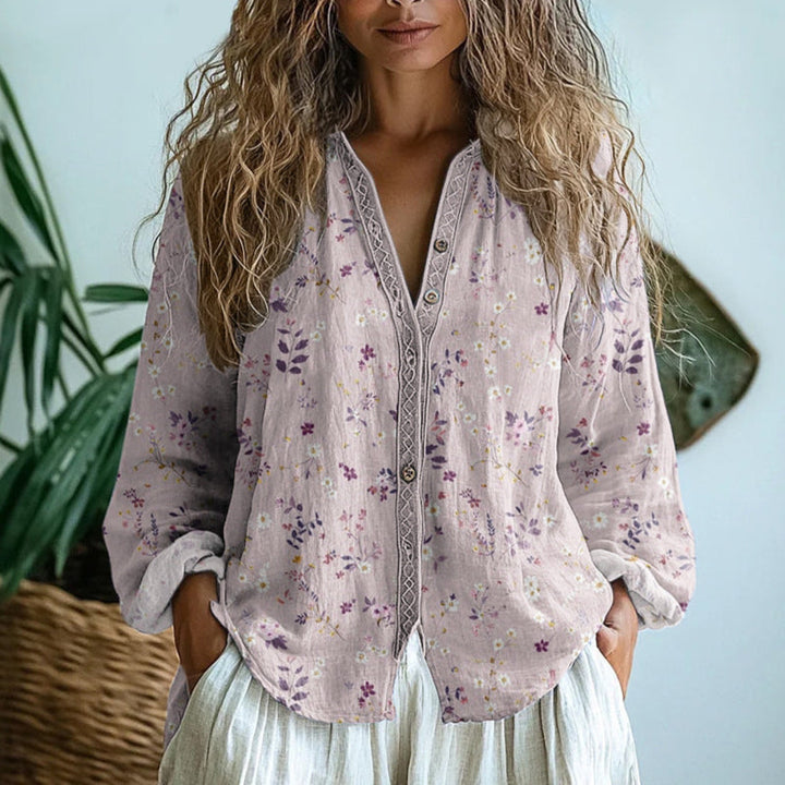 Amber™ | Blouse Imprimé Feuilles Vintage