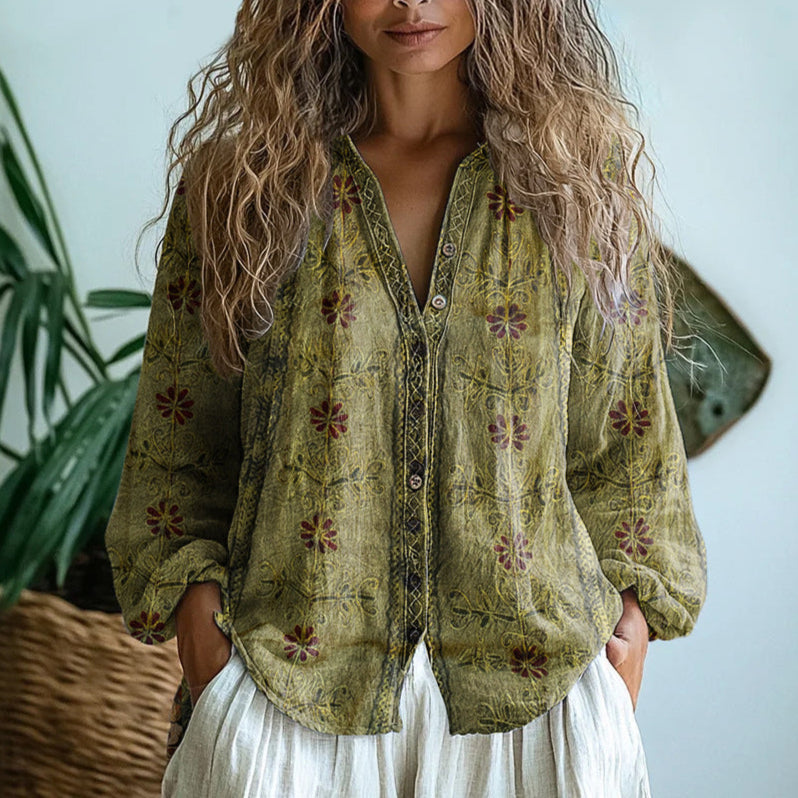 Amber™ | Blouse Imprimé Feuilles Vintage