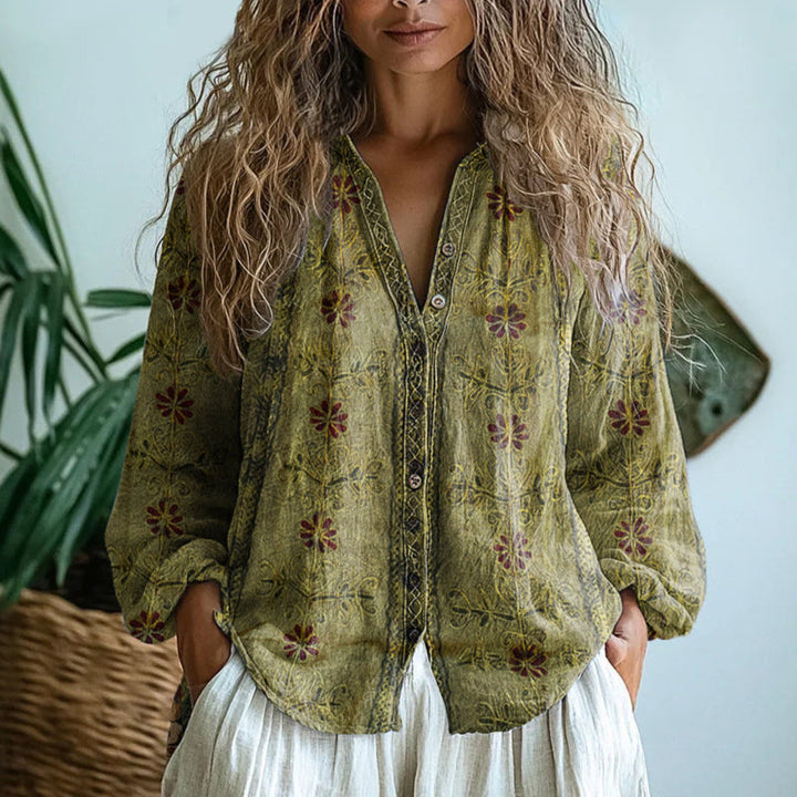 Amber™ | Blouse Imprimé Feuilles Vintage