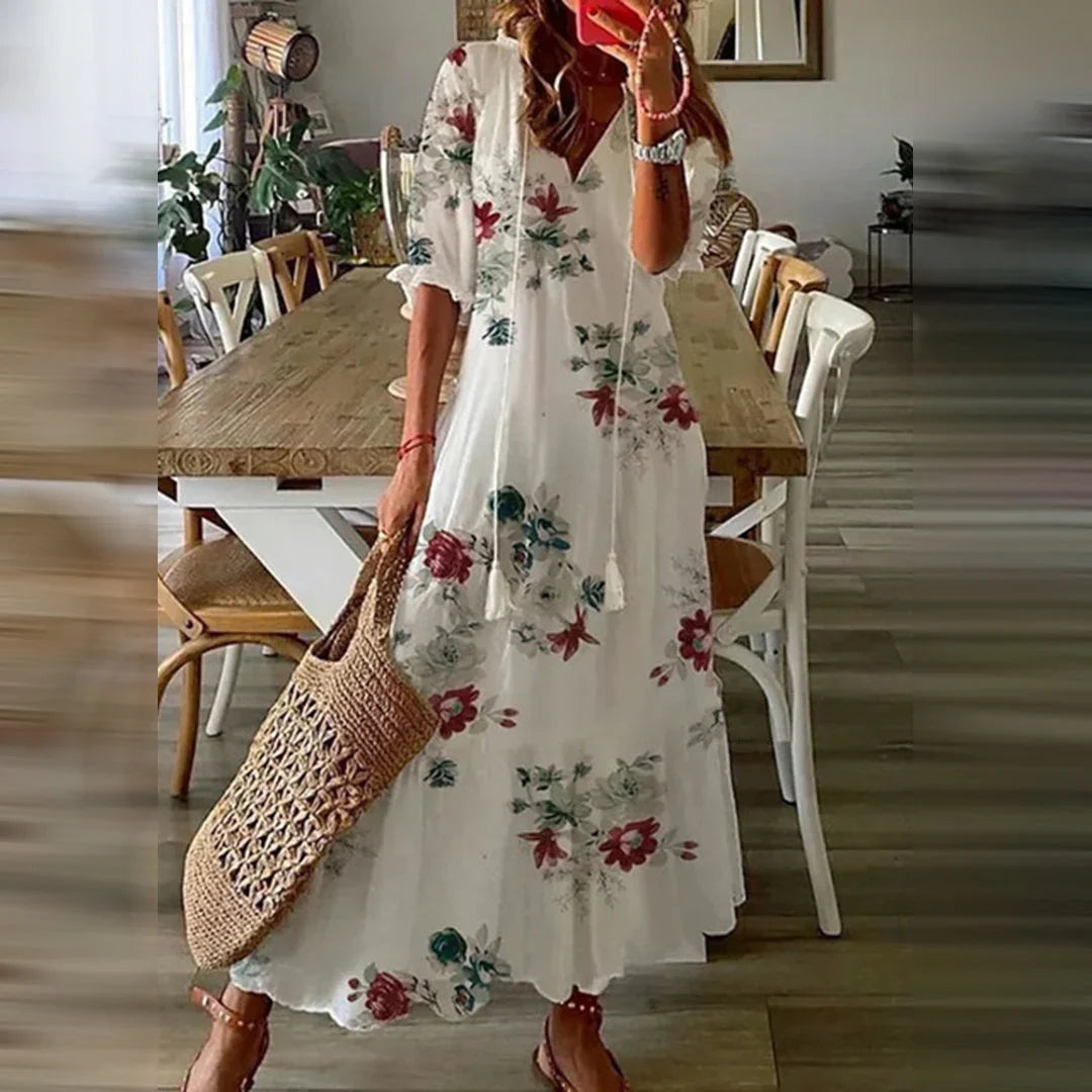Brenda - Robe d'été vintage boho à col en V