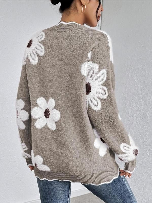 Delphine™ | Chandail Fleuri avec Lisière Ondulée