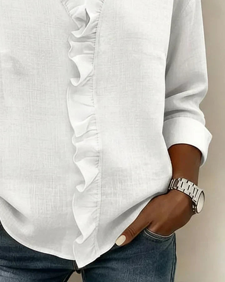 Linda | Blouse avec Volants, Col en V et Manches Longues