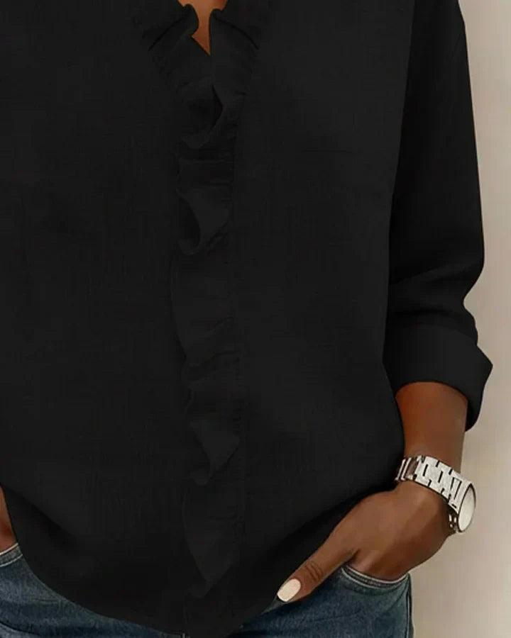 Linda | Blouse avec Volants, Col en V et Manches Longues