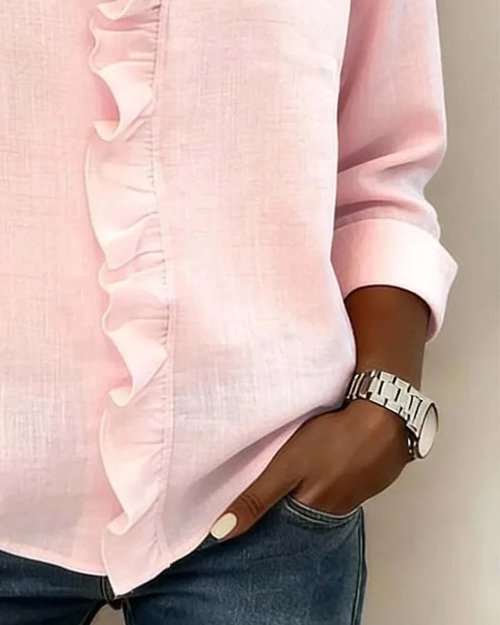 Linda | Blouse avec Volants, Col en V et Manches Longues