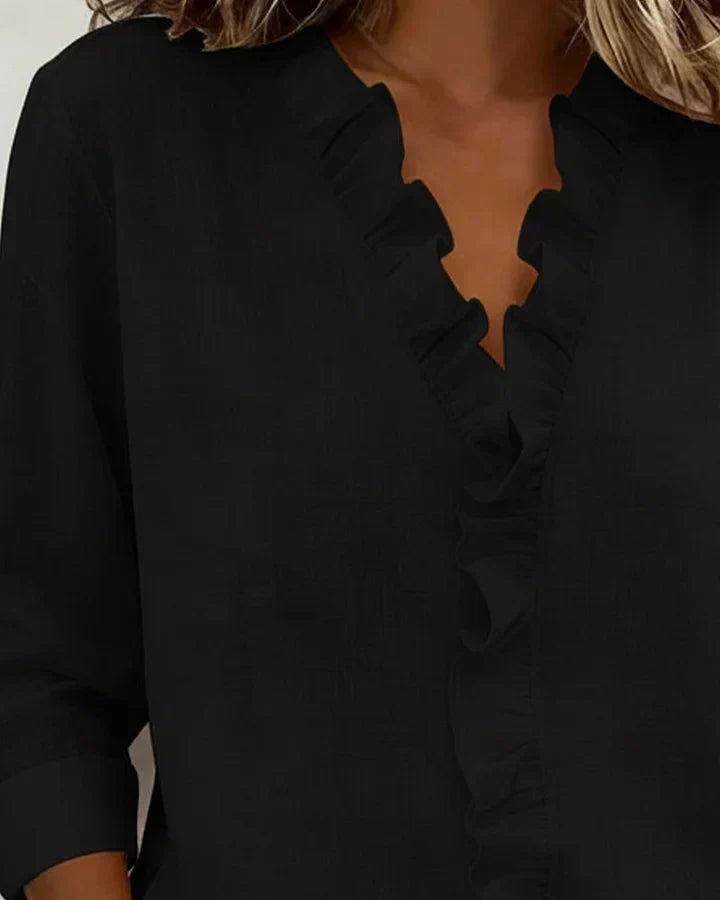 Linda | Blouse avec Volants, Col en V et Manches Longues