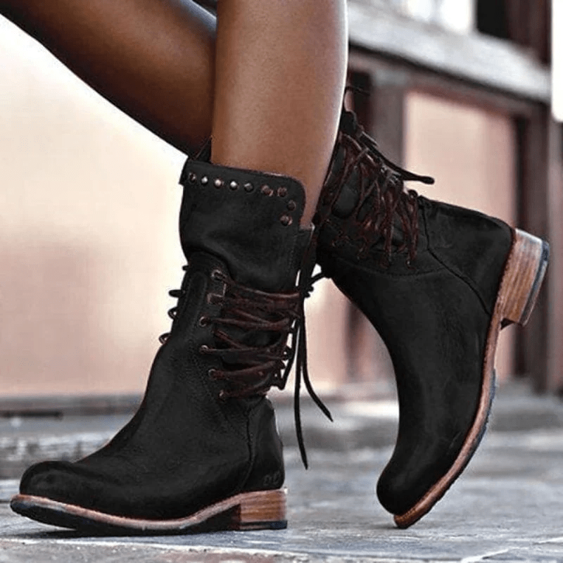 Simone | Bottines rétro mi-hautes avec lacets et clous