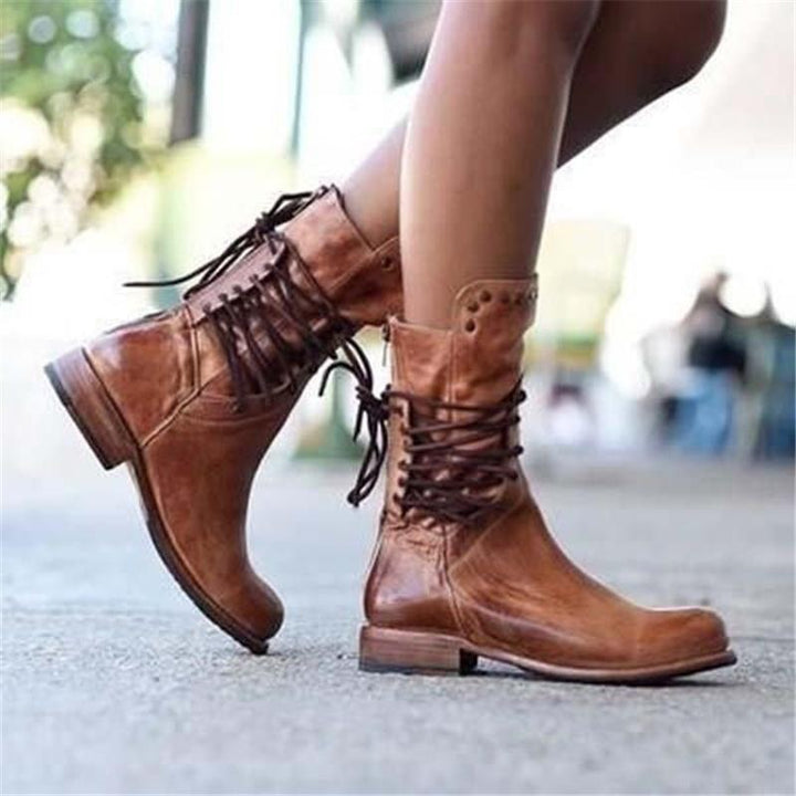Simone | Bottines rétro mi-hautes avec lacets et clous