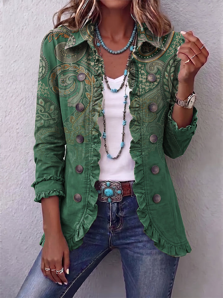Sarah™ | Veste en Cachemire Verte avec Volants