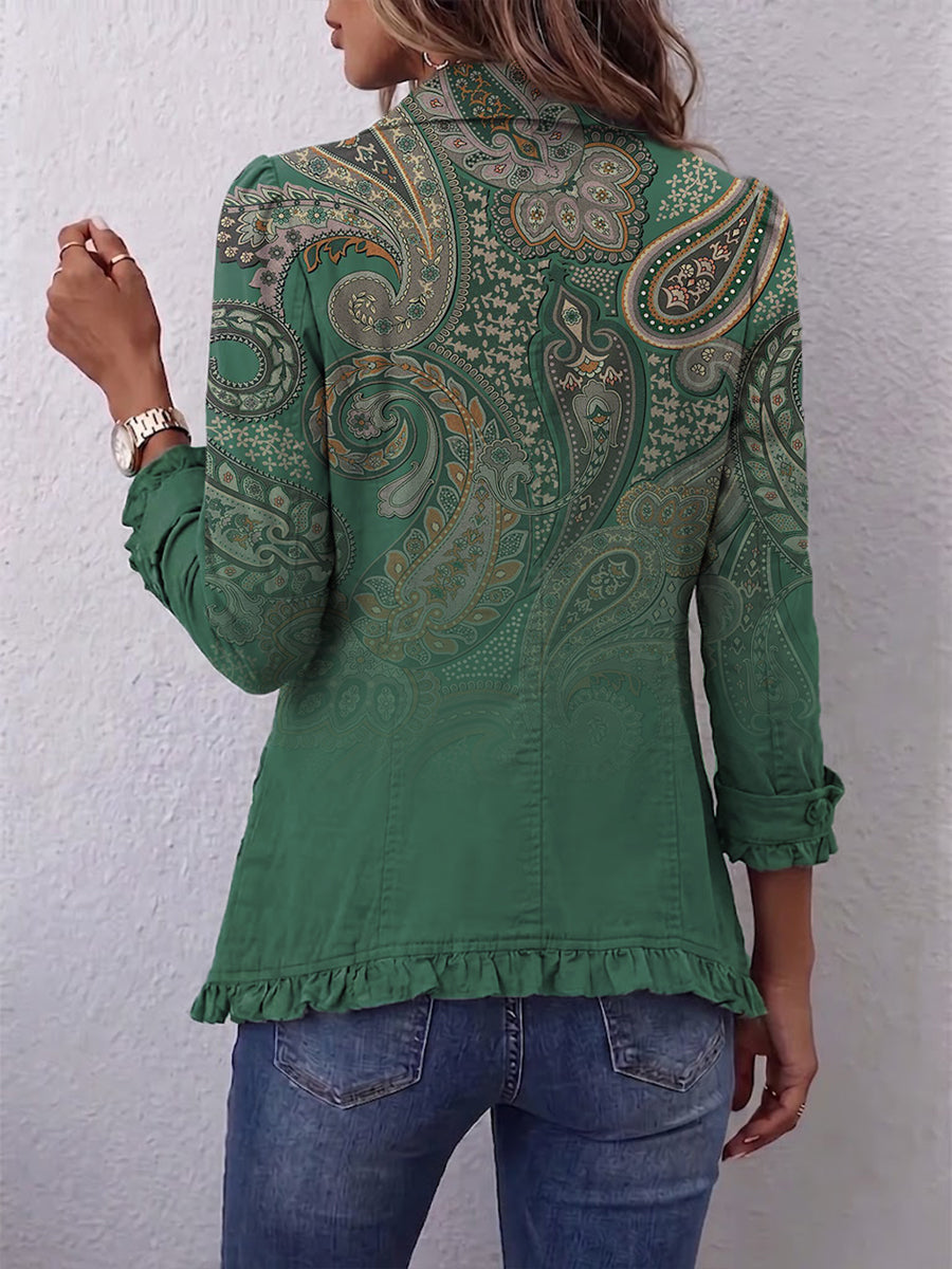 Sarah™ | Veste en Cachemire Verte avec Volants