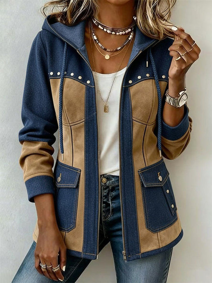 Clara™ | Veste à Capuche en Marine et Camel