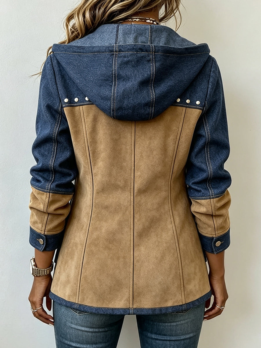 Clara™ | Veste à Capuche en Marine et Camel